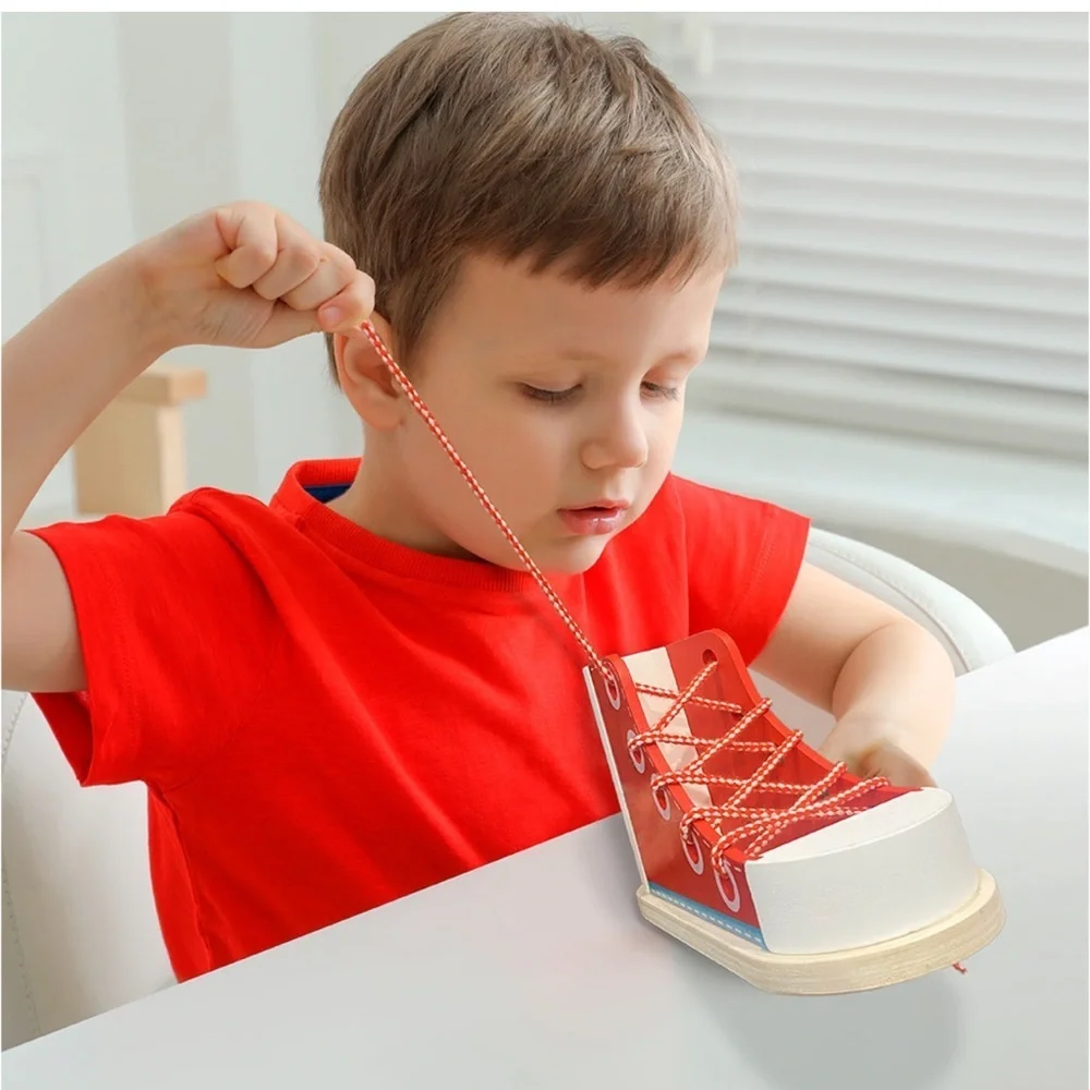 Melissa & Doug Wooden Shoe for Child to learn & practice lacing shoes 3yrs & Up